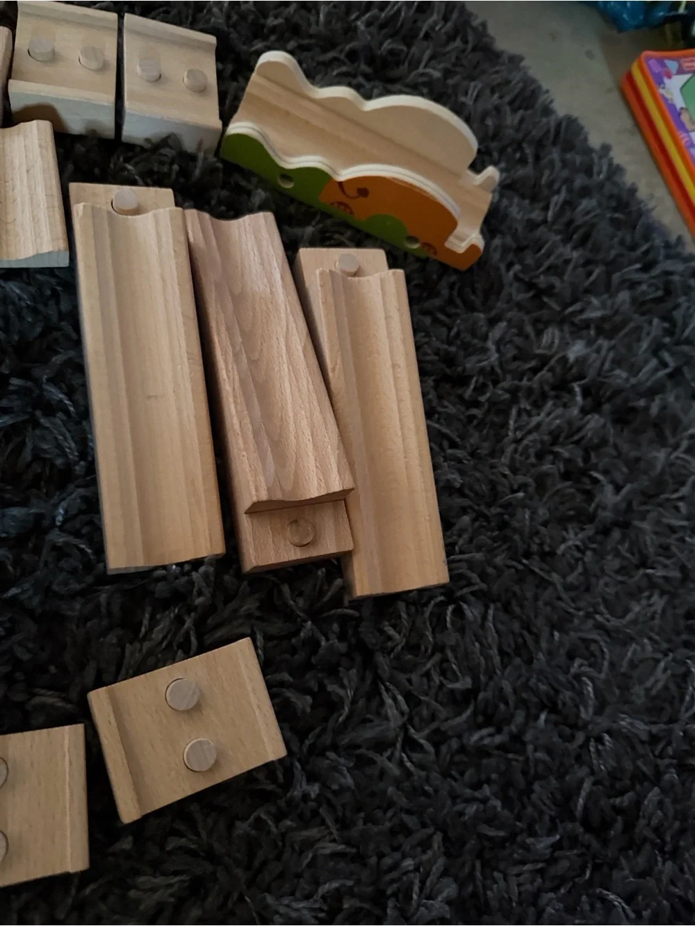 Wooden Train Track and Animal Block Playset - Natural Wood & Multicolor